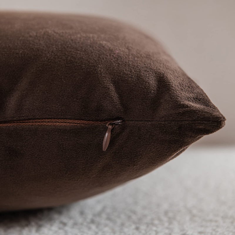 DEZENE Decorative Pillow Cases 20x20 Chocolate Brown: 2 Pack Cozy Soft Velvet Square Throw Pillow Covers for Farmhouse Home Decor - Image 2